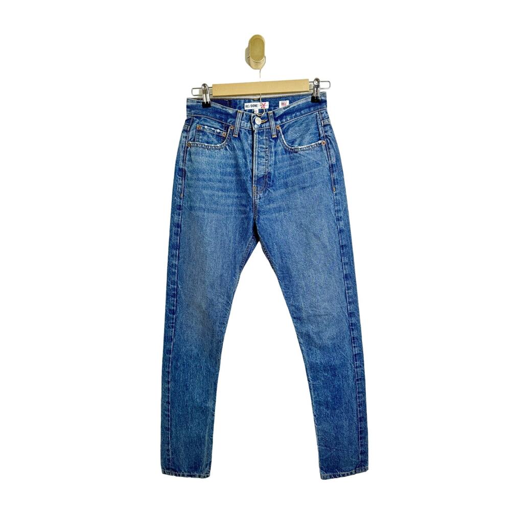 RE/DONE Ultra High Rise Button Fly Dark Wash Straight Leg Jeans US 26
